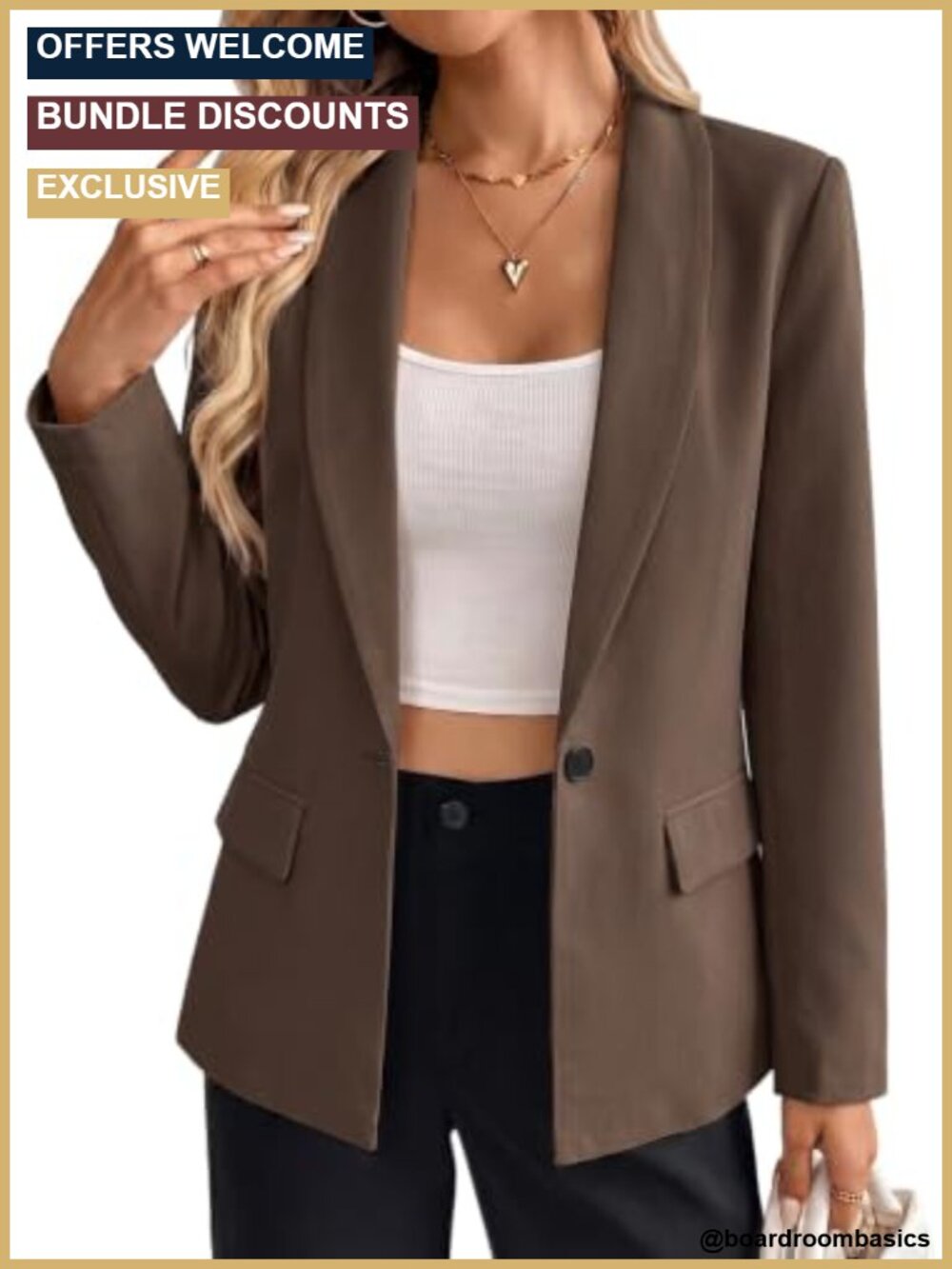 Women's Business Casual Open Front Blazer with Shawl Collar & Pockets